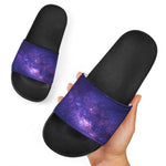 Dark Purple Milky Way Galaxy Space Print Black Slide Sandals