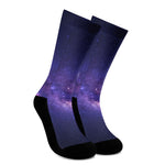 Dark Purple Milky Way Galaxy Space Print Crew Socks