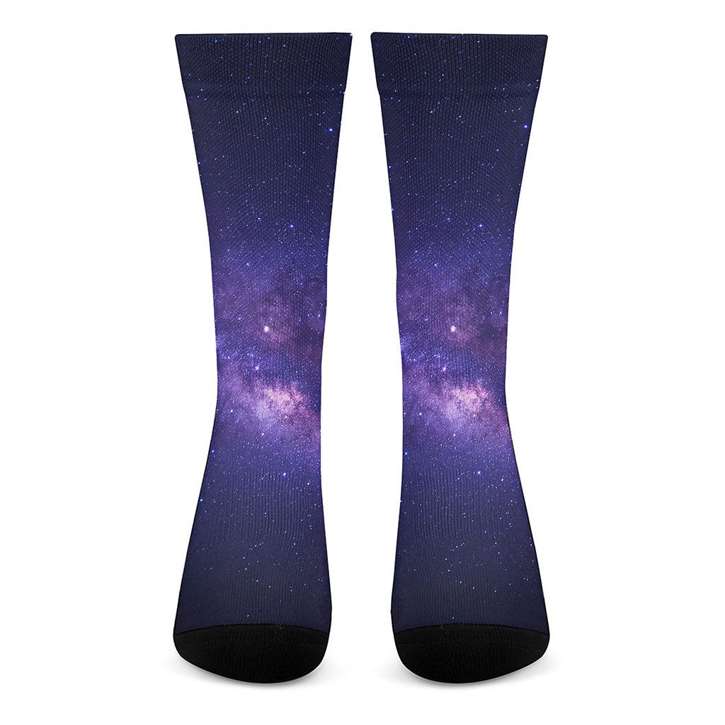 Dark Purple Milky Way Galaxy Space Print Crew Socks