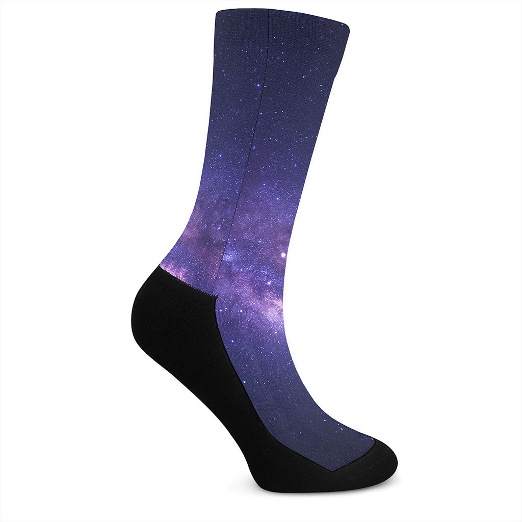 Dark Purple Milky Way Galaxy Space Print Crew Socks