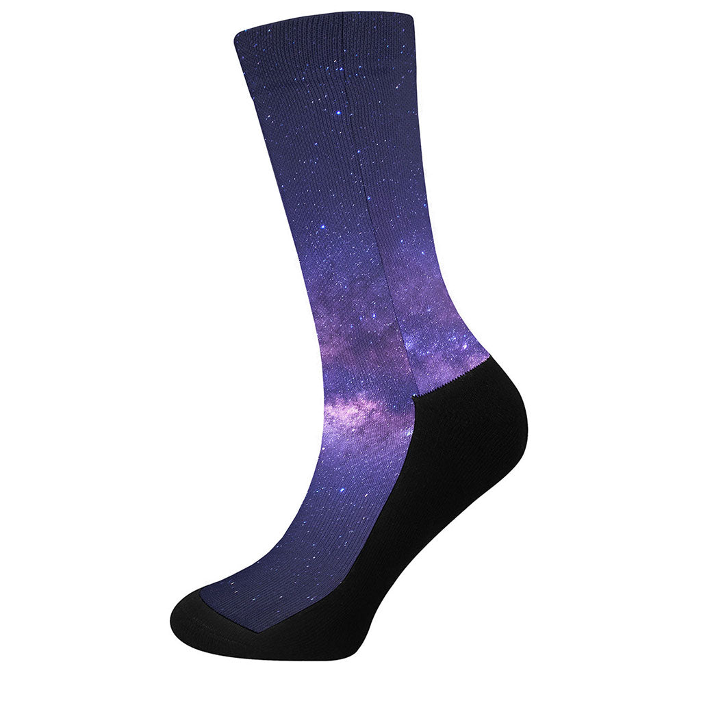 Dark Purple Milky Way Galaxy Space Print Crew Socks