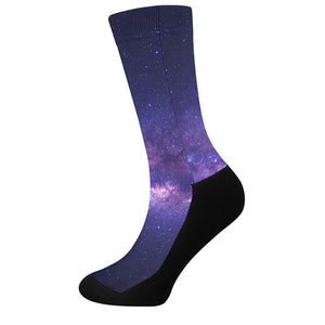 Dark Purple Milky Way Galaxy Space Print Crew Socks