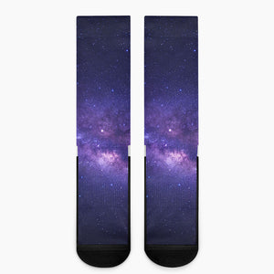 Dark Purple Milky Way Galaxy Space Print Crew Socks