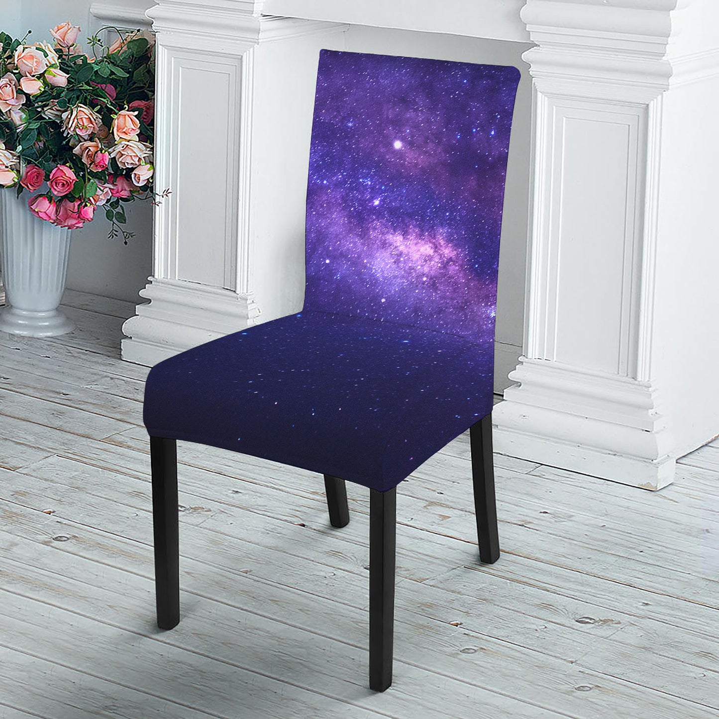 Dark Purple Milky Way Galaxy Space Print Dining Chair Slipcover