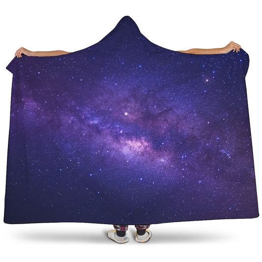 Dark Purple Milky Way Galaxy Space Print Hooded Blanket