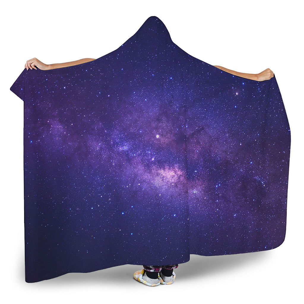 Dark Purple Milky Way Galaxy Space Print Hooded Blanket