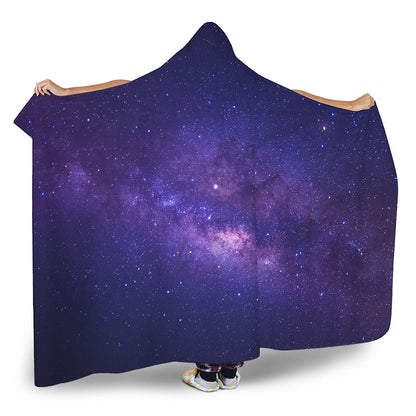 Dark Purple Milky Way Galaxy Space Print Hooded Blanket