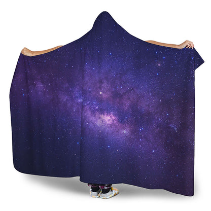 Dark Purple Milky Way Galaxy Space Print Hooded Blanket