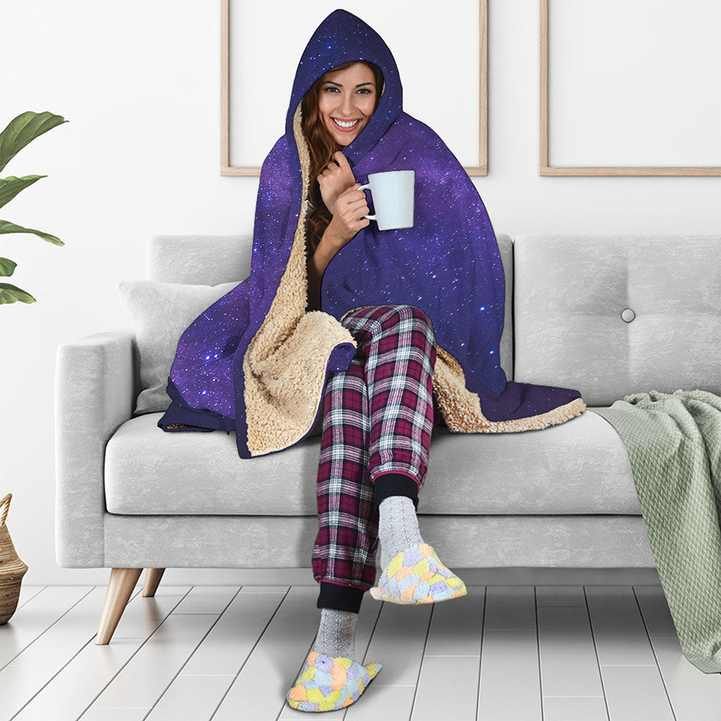Dark Purple Milky Way Galaxy Space Print Hooded Blanket