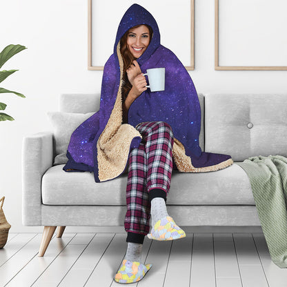 Dark Purple Milky Way Galaxy Space Print Hooded Blanket