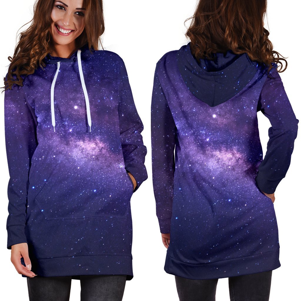 Dark Purple Milky Way Galaxy Space Print Hoodie Dress GearFrost