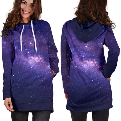 Dark Purple Milky Way Galaxy Space Print Hoodie Dress GearFrost