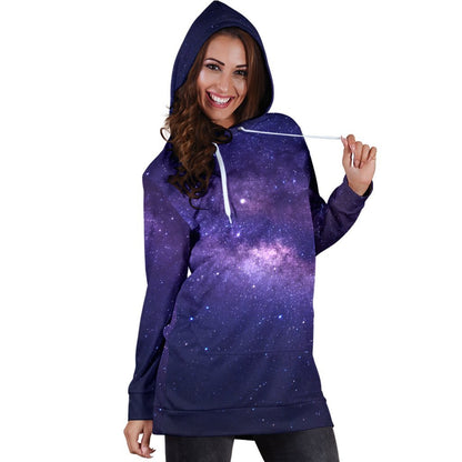 Dark Purple Milky Way Galaxy Space Print Hoodie Dress GearFrost