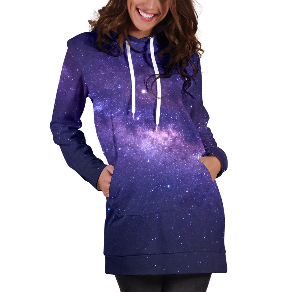 Dark Purple Milky Way Galaxy Space Print Hoodie Dress GearFrost