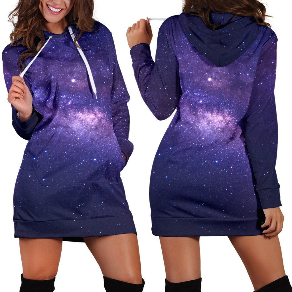 Dark Purple Milky Way Galaxy Space Print Hoodie Dress GearFrost