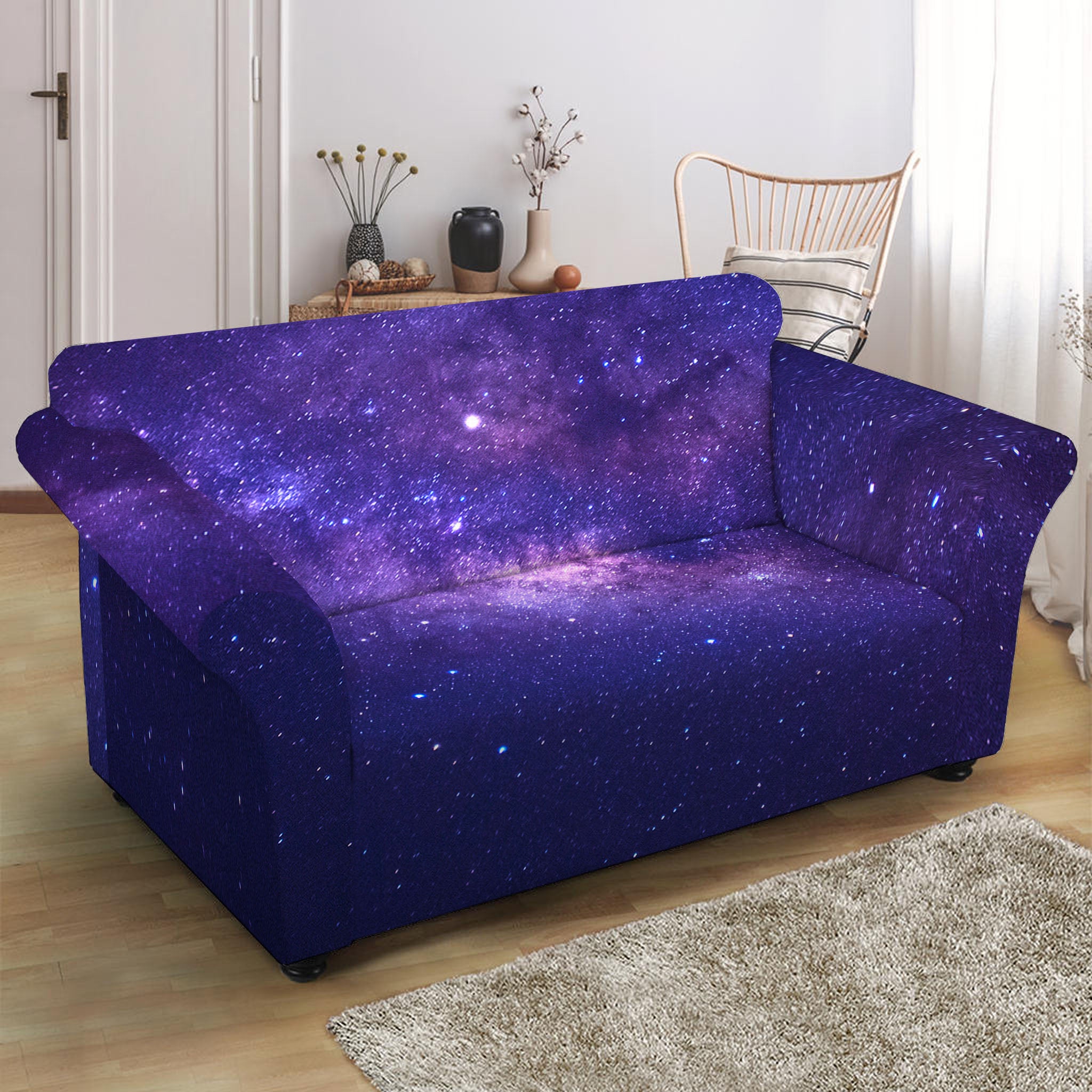 Dark Purple Milky Way Galaxy Space Print Loveseat Slipcover