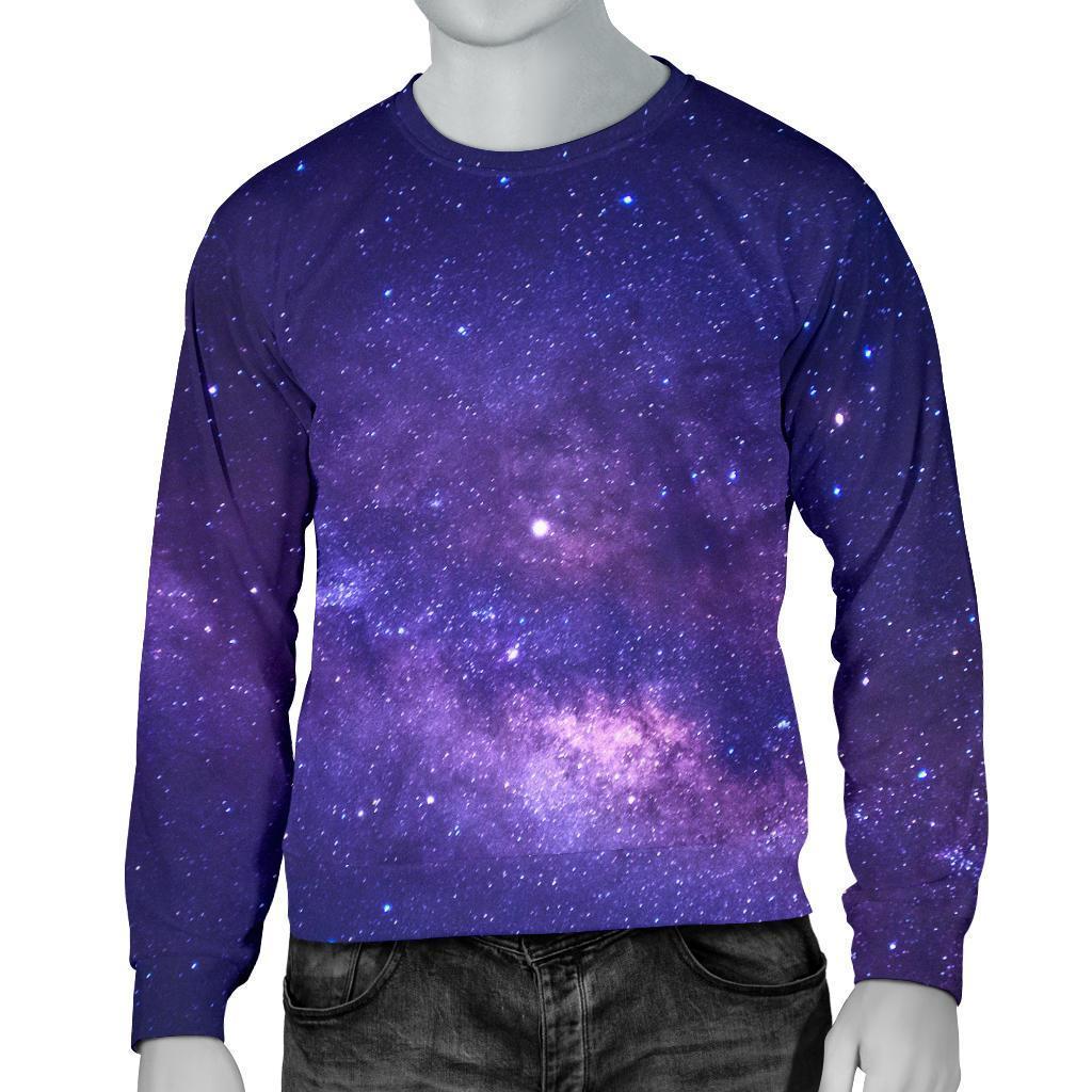 Dark Purple Milky Way Galaxy Space Print Men's Crewneck Sweatshirt GearFrost