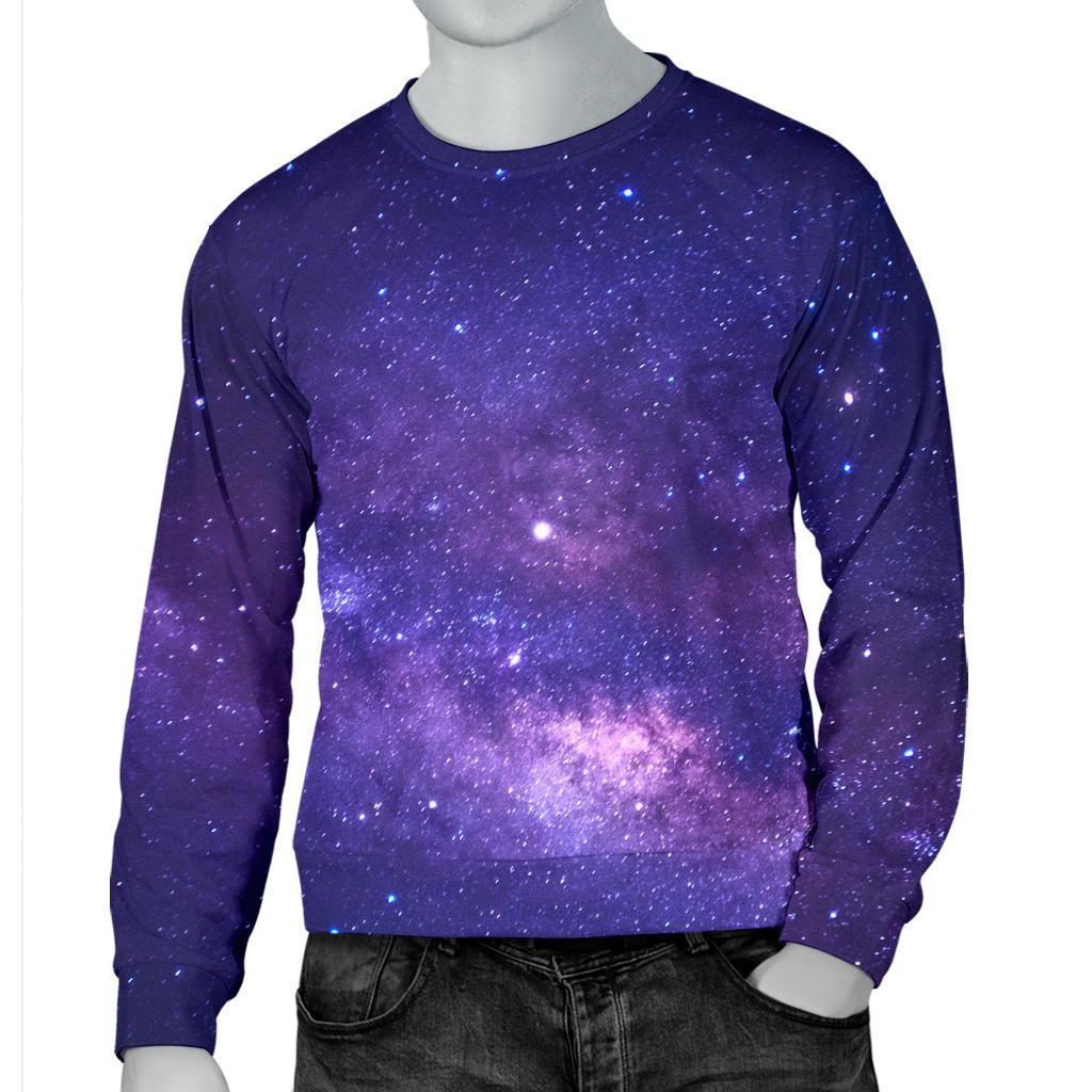 Dark Purple Milky Way Galaxy Space Print Men's Crewneck Sweatshirt GearFrost