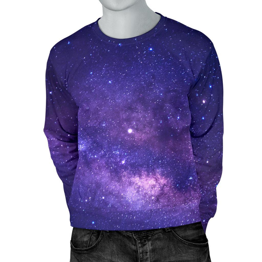 Dark Purple Milky Way Galaxy Space Print Men's Crewneck Sweatshirt GearFrost