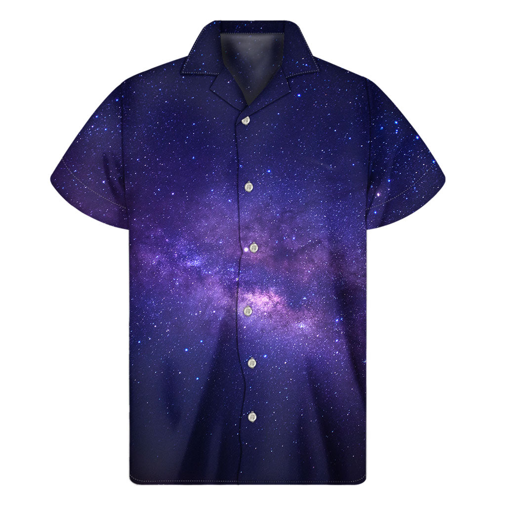 Dark Purple Milky Way Galaxy Space Print Men's Short Sleeve Shirt