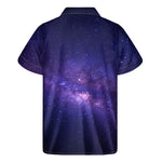 Dark Purple Milky Way Galaxy Space Print Men's Short Sleeve Shirt