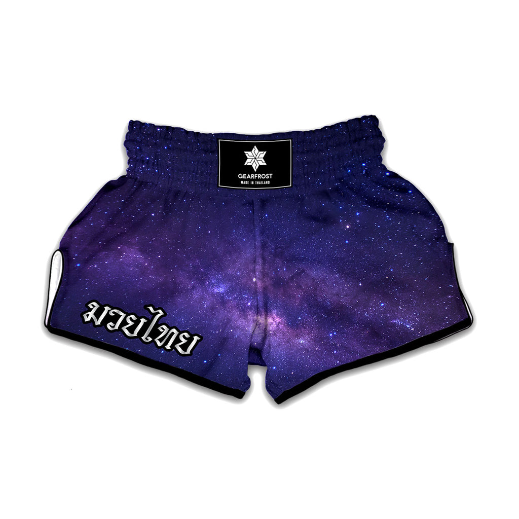 Dark Purple Milky Way Galaxy Space Print Muay Thai Boxing Shorts