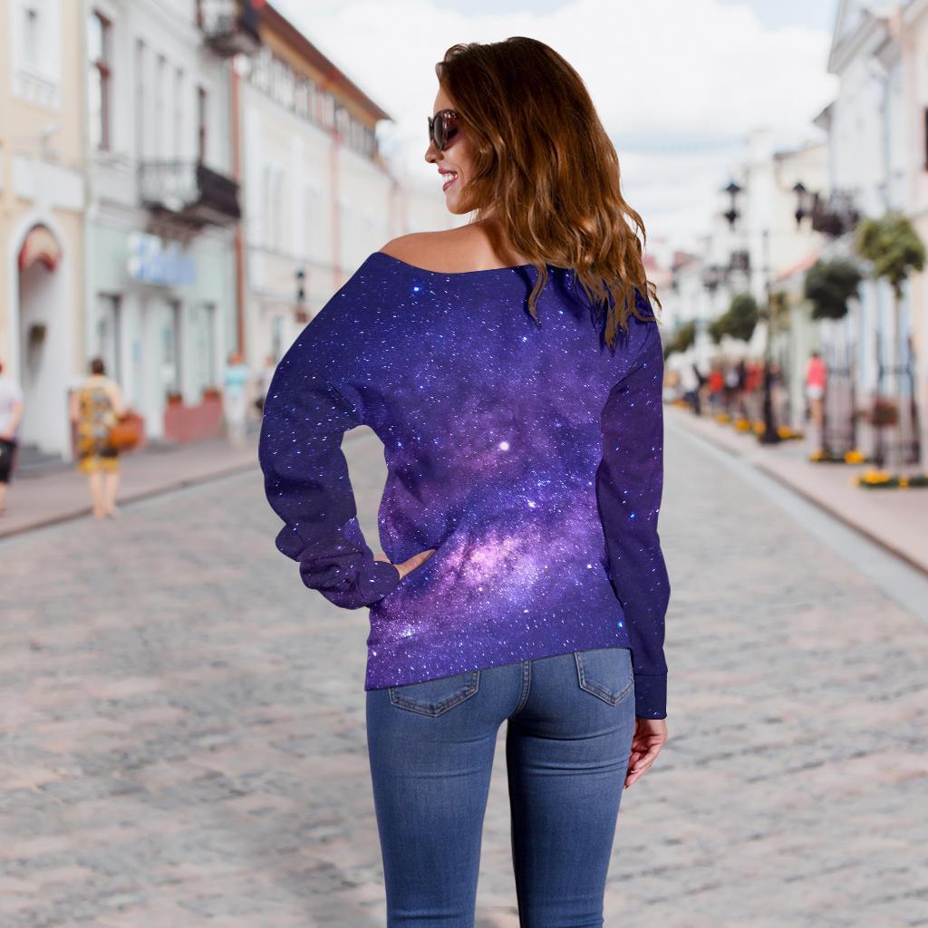 Dark Purple Milky Way Galaxy Space Print Off Shoulder Sweatshirt GearFrost