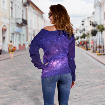Dark Purple Milky Way Galaxy Space Print Off Shoulder Sweatshirt GearFrost