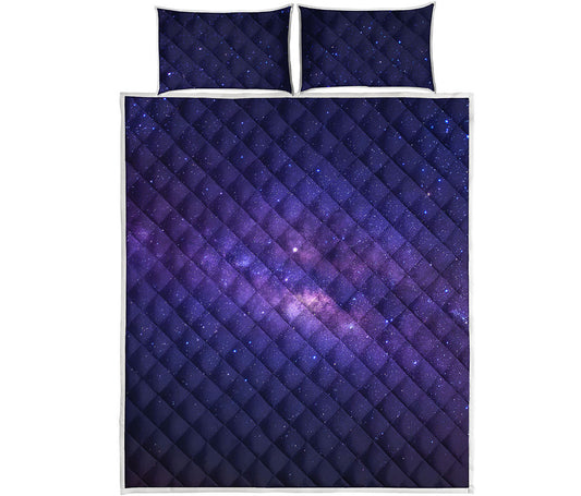 Dark Purple Milky Way Galaxy Space Print Quilt Bed Set