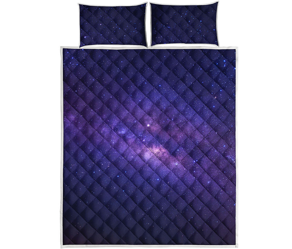 Dark Purple Milky Way Galaxy Space Print Quilt Bed Set