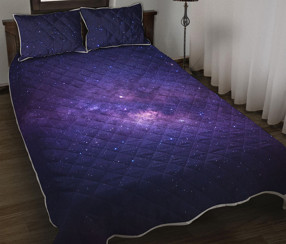 Dark Purple Milky Way Galaxy Space Print Quilt Bed Set