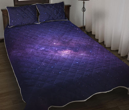 Dark Purple Milky Way Galaxy Space Print Quilt Bed Set