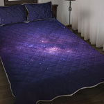 Dark Purple Milky Way Galaxy Space Print Quilt Bed Set