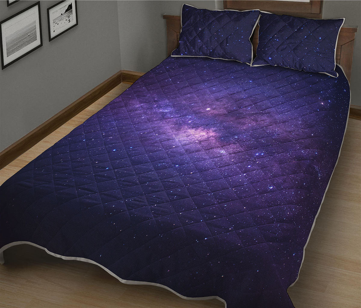 Dark Purple Milky Way Galaxy Space Print Quilt Bed Set