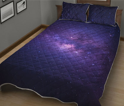 Dark Purple Milky Way Galaxy Space Print Quilt Bed Set