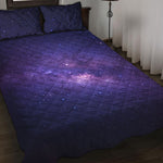 Dark Purple Milky Way Galaxy Space Print Quilt Bed Set