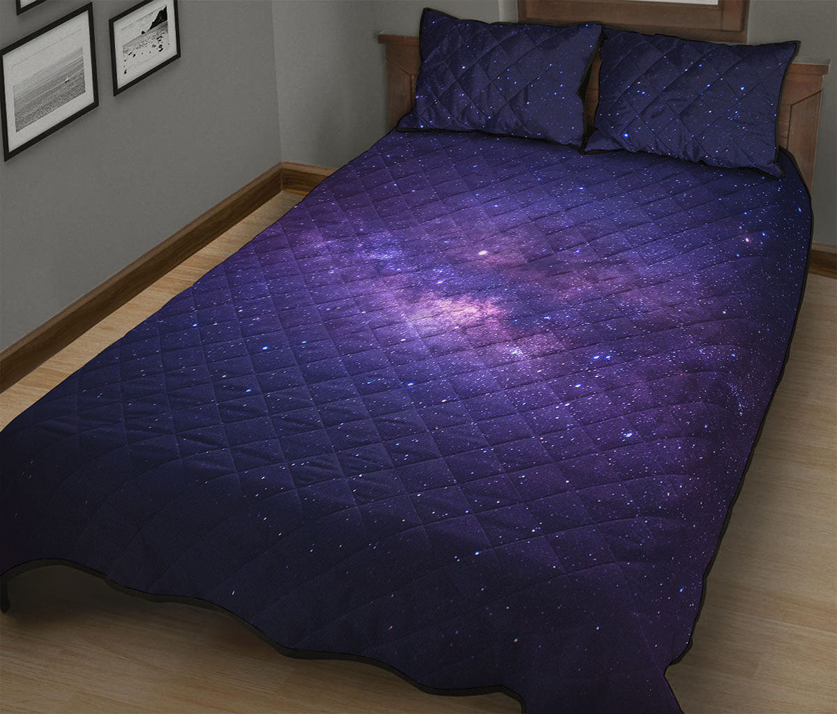 Dark Purple Milky Way Galaxy Space Print Quilt Bed Set