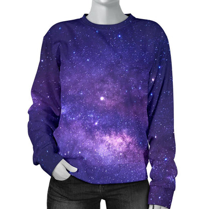Dark Purple Milky Way Galaxy Space Print Women's Crewneck Sweatshirt GearFrost