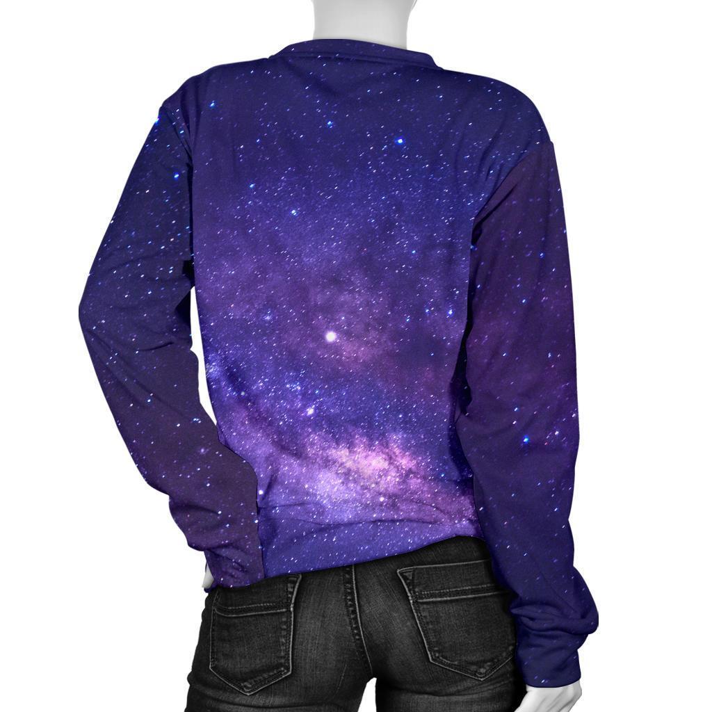 Dark Purple Milky Way Galaxy Space Print Women's Crewneck Sweatshirt GearFrost