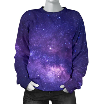 Dark Purple Milky Way Galaxy Space Print Women's Crewneck Sweatshirt GearFrost