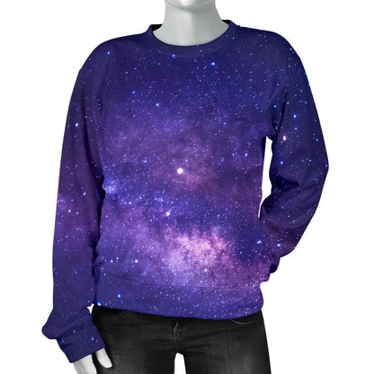 Dark Purple Milky Way Galaxy Space Print Women's Crewneck Sweatshirt GearFrost