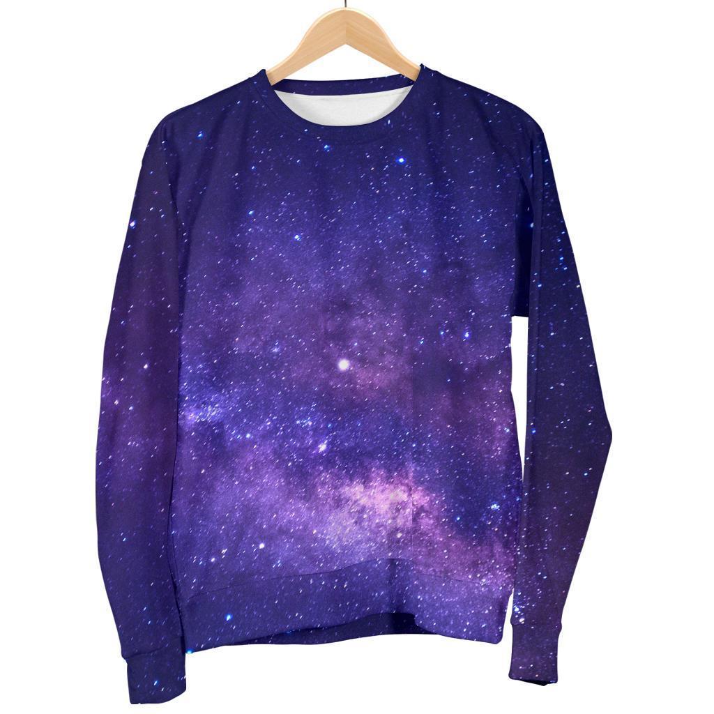 Dark Purple Milky Way Galaxy Space Print Women's Crewneck Sweatshirt GearFrost