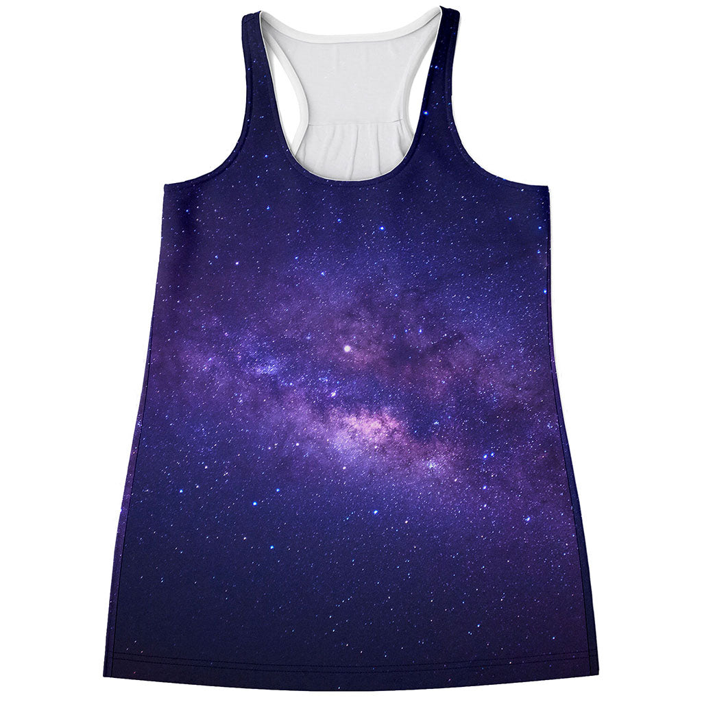 Dark Purple Milky Way Galaxy Space Print Women's Racerback Tank Top