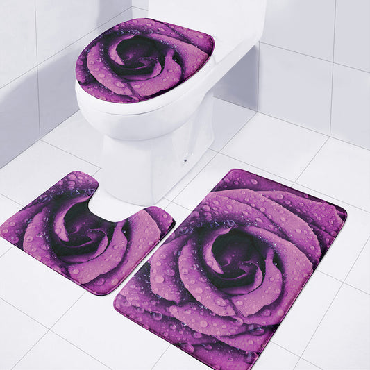 Dark Purple Rose Print 3 Piece Bath Mat Set