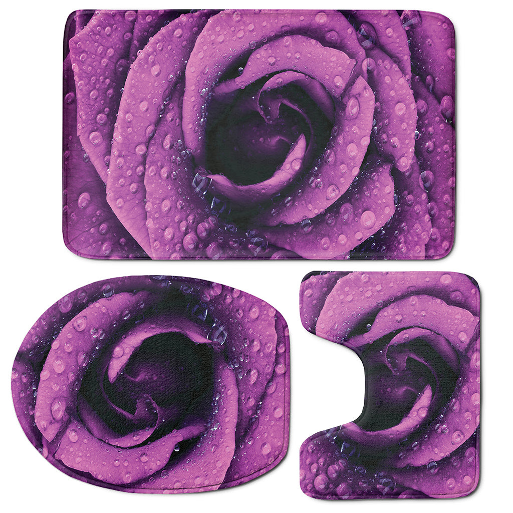 Dark Purple Rose Print 3 Piece Bath Mat Set