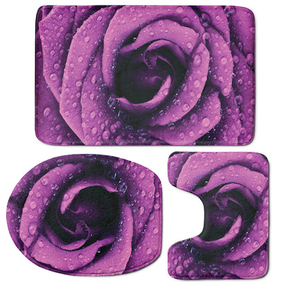 Dark Purple Rose Print 3 Piece Bath Mat Set