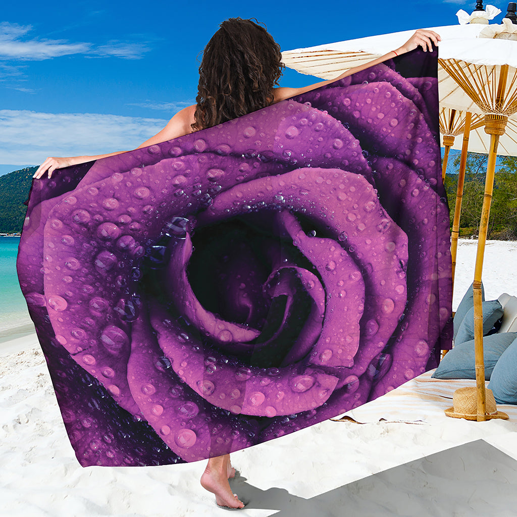 Dark Purple Rose Print Beach Sarong Wrap