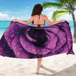 Dark Purple Rose Print Beach Sarong Wrap