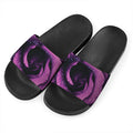 Dark Purple Rose Print Black Slide Sandals