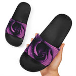 Dark Purple Rose Print Black Slide Sandals